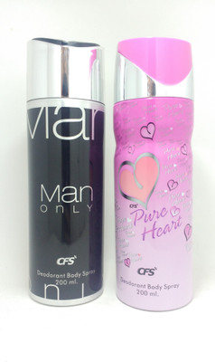 

CFS Man Only Black and pure Heart Pink Deodorant Spray - For Men & Women(400 ml, Pack of 2)