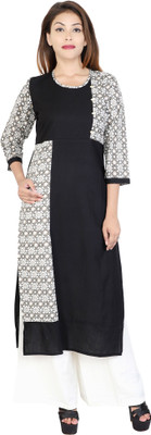 WEARSTACK Women Printed Straight Kurta(Black)