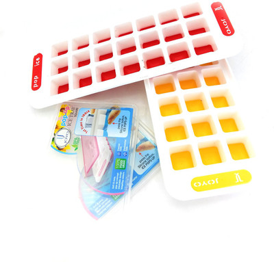JOYO Magnas Joyo Pop Up Ice Tray With Lid, Ice Cube Tray, Ice Tray (Set of 2) Red, Yellow Plastic Ice Cube Tray(Pack of2)