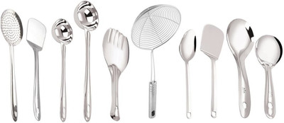 

Continental Kitchen Tools Stainless Steel Cooking And Serving Spoon, Set Of 10 Silver Kitchen Tool Set(Silver)