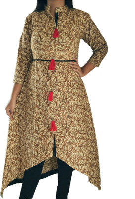 Vitans Women Printed Frontslit Kurta(Brown)