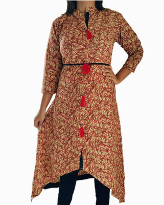 Vitans Women Printed Frontslit Kurta(Brown)