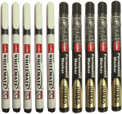 

Cello REFILLABLE JUMBO PERMANENT MARKER (BLACK) +REFILLABLE WHITEMATE WHITEBOARD+ FLIPCHART MARKER (BLACK)(Set of 10, Black)