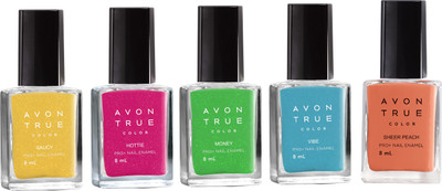 Avon True Color Nail Wear Pro+ Hottie- saucy - Money - vibe - Sheer Peach(Pack of 5)