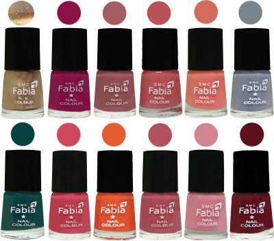 

Fabia Matte Nail Polish Exclusive Combo Golden, Raspberry, Lip, Bazooka Joe, Light Peach, Wild Gray Yonder, Dark Green, Shock Pink, Sour Orange, Mauve Pink, Rose, Maroon(Pack of 12)
