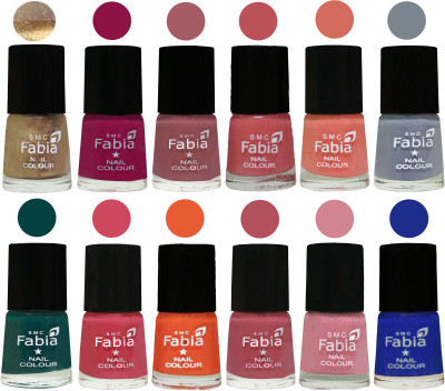 

Fabia Matte Nail Polish Exclusive Combo Golden, Raspberry, Lip, Bazooka Joe, Light Peach, Wild Gray Yonder, Dark Green, Shock Pink, Sour Orange, Mauve Pink, Rose, Shock Blue Dark(Pack of 12)
