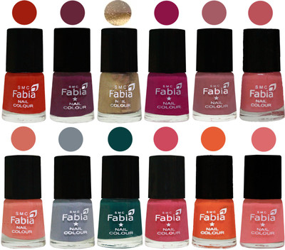 

Fabia Matte Nail Polish Exclusive Combo Shock Orange Red, Mulberry, Golden, Raspberry, Lip, Bazooka Joe, Light Peach, Wild Gray Yonder, Dark Green, Shock Pink, Sour Orange, Baby Pink(Pack of 12)