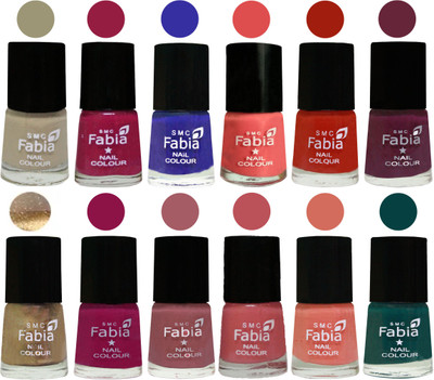 

Fabia Matte Nail Polish Exclusive Combo Tan, Cherry Blossom, Shock Blue, Salmon, Shock Orange Red, Mulberry, Golden, Raspberry, Lip, Bazooka Joe, Light Peach, Dark Green(Pack of 12)