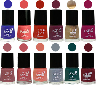 

Fabia Matte Nail Polish Exclusive Combo Shock Blue, Salmon, Shock Orange Red, Mulberry, Golden, Raspberry, Lip, Bazooka Joe, Light Peach, Wild Gray Yonder, Dark Green, Jam(Pack of 12)