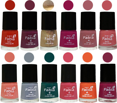 

Fabia Matte Nail Polish Exclusive Combo Shock Orange Red, Mulberry, Golden, Raspberry, Lip, Bazooka Joe, Light Peach, Wild Gray Yonder, Dark Green, Shock Pink, Sour Orange, Dark Magenta(Pack of 12)