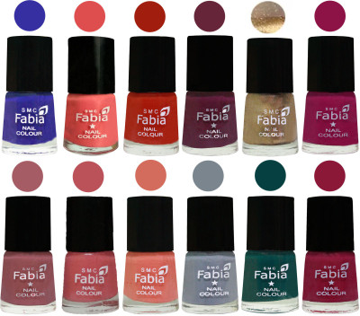 

Fabia Matte Nail Polish Exclusive Combo Shock Blue, Salmon, Shock Orange Red, Mulberry, Golden, Raspberry, Lip, Bazooka Joe, Light Peach, Wild Gray Yonder, Dark Green, Pure Wine(Pack of 12)