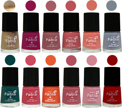 

Fabia Matte Nail Polish Exclusive Combo Golden, Raspberry, Lip, Bazooka Joe, Light Peach, Wild Gray Yonder, Dark Green, Shock Pink, Sour Orange, Mauve Pink, Rose, Red(Pack of 12)