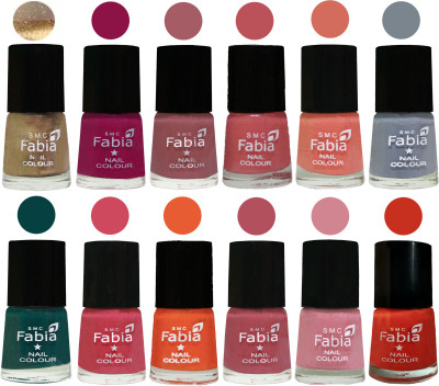 

Fabia Matte Nail Polish Exclusive Combo Golden, Raspberry, Lip, Bazooka Joe, Light Peach, Wild Gray Yonder, Dark Green, Shock Pink, Sour Orange, Mauve Pink, Rose, Orange(Pack of 12)
