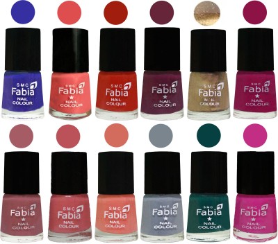 

Fabia Matte Nail Polish Exclusive Combo Shock Blue, Salmon, Shock Orange Red, Mulberry, Golden, Raspberry, Lip, Bazooka Joe, Light Peach, Wild Gray Yonder, Dark Green, Pink Pink(Pack of 12)