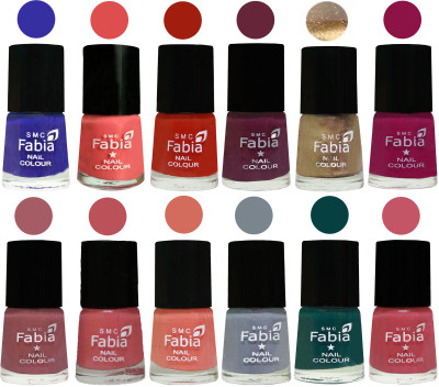 

Fabia Matte Nail Polish Exclusive Combo Shock Blue, Salmon, Shock Orange Red, Mulberry, Golden, Raspberry, Lip, Bazooka Joe, Light Peach, Wild Gray Yonder, Dark Green, Light Pink(Pack of 12)