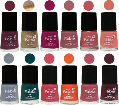 

Fabia Matte Nail Polish Exclusive Combo Mulberry, Golden, Raspberry, Lip, Bazooka Joe, Light Peach, Wild Gray Yonder, Dark Green, Shock Pink, Sour Orange, Mauve Pink, Wine(Pack of 12)