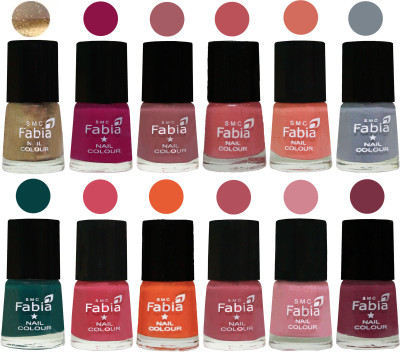 

Fabia Matte Nail Polish Exclusive Combo Golden, Raspberry, Lip, Bazooka Joe, Light Peach, Wild Gray Yonder, Dark Green, Shock Pink, Sour Orange, Mauve Pink, Rose, Plum(Pack of 12)