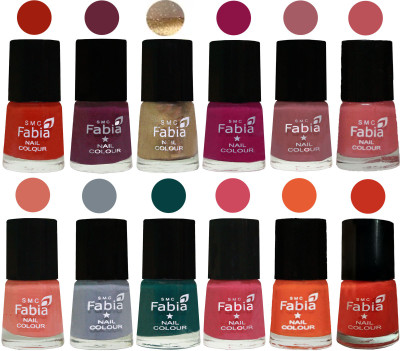 

Fabia Matte Nail Polish Exclusive Combo Shock Orange Red, Mulberry, Golden, Raspberry, Lip, Bazooka Joe, Light Peach, Wild Gray Yonder, Dark Green, Shock Pink, Sour Orange, Orange(Pack of 12)