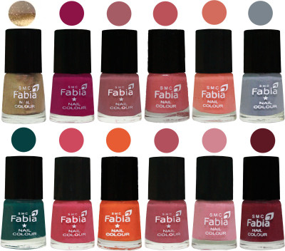 

Fabia Matte Nail Polish Exclusive Combo Golden, Raspberry, Lip, Bazooka Joe, Light Peach, Wild Gray Yonder, Dark Green, Shock Pink, Sour Orange, Mauve Pink, Rose, Jam(Pack of 12)