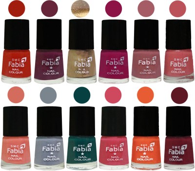 

Fabia Matte Nail Polish Exclusive Combo Shock Orange Red, Mulberry, Golden, Raspberry, Lip, Bazooka Joe, Light Peach, Wild Gray Yonder, Dark Green, Shock Pink, Sour Orange, Jam(Pack of 12)