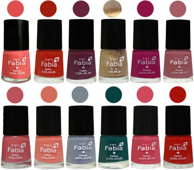

Fabia Matte Nail Polish Exclusive Combo Salmon, Shock Orange Red, Mulberry, Golden, Raspberry, Lip, Bazooka Joe, Light Peach, Wild Gray Yonder, Dark Green, Shock Pink, Reddish Red(Pack of 12)