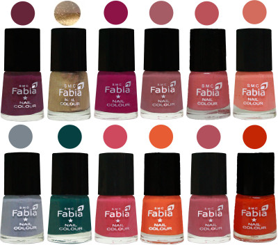 

Fabia Matte Nail Polish Exclusive Combo Mulberry, Golden, Raspberry, Lip, Bazooka Joe, Light Peach, Wild Gray Yonder, Dark Green, Shock Pink, Sour Orange, Mauve Pink, Fire Orange(Pack of 12)