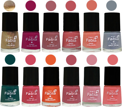 

Fabia Matte Nail Polish Exclusive Combo Golden, Raspberry, Lip, Bazooka Joe, Light Peach, Wild Gray Yonder, Dark Green, Shock Pink, Sour Orange, Mauve Pink, Rose, Baby Pink(Pack of 12)