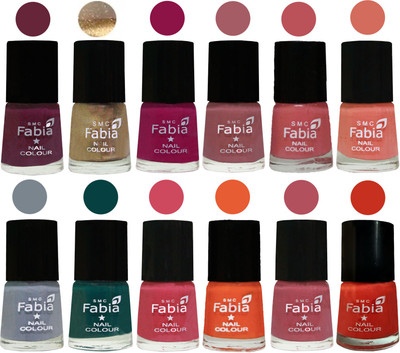 

Fabia Matte Nail Polish Exclusive Combo Mulberry, Golden, Raspberry, Lip, Bazooka Joe, Light Peach, Wild Gray Yonder, Dark Green, Shock Pink, Sour Orange, Mauve Pink, Orange(Pack of 12)