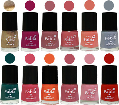 

Fabia Matte Nail Polish Exclusive Combo Golden, Raspberry, Lip, Bazooka Joe, Light Peach, Wild Gray Yonder, Dark Green, Shock Pink, Sour Orange, Mauve Pink, Rose, Reddish Red(Pack of 12)