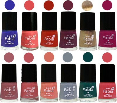 

Fabia Matte Nail Polish Exclusive Combo Shock Blue, Salmon, Shock Orange Red, Mulberry, Golden, Raspberry, Lip, Bazooka Joe, Light Peach, Wild Gray Yonder, Dark Green, Strawberry(Pack of 12)