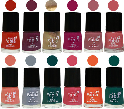 

Fabia Matte Nail Polish Exclusive Combo Shock Orange Red, Mulberry, Golden, Raspberry, Lip, Bazooka Joe, Light Peach, Wild Gray Yonder, Dark Green, Shock Pink, Sour Orange, Pine Green(Pack of 12)