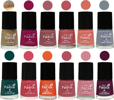 Fabia Matte Nail Polish Exclusive Combo Golden, Raspberry, Lip, Bazooka Joe, Light Peach, Wild Gray Yonder, Dark Green, Shock Pink, Sour Orange, Mauve Pink, Rose, Boysenberry(Pack of 12)