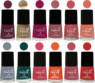 

Fabia Matte Nail Polish Exclusive Combo Mulberry, Golden, Raspberry, Lip, Bazooka Joe, Light Peach, Wild Gray Yonder, Dark Green, Shock Pink, Sour Orange, Mauve Pink, Candy Orange(Pack of 12)