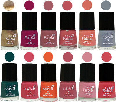

Fabia Matte Nail Polish Exclusive Combo Golden, Raspberry, Lip, Bazooka Joe, Light Peach, Wild Gray Yonder, Dark Green, Shock Pink, Sour Orange, Mauve Pink, Rose, Strawberry(Pack of 12)