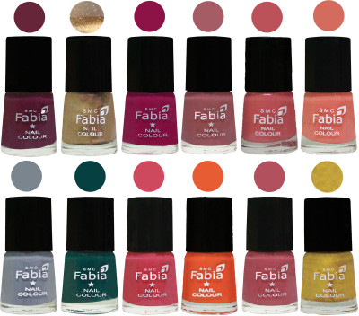

Fabia Matte Nail Polish Exclusive Combo Mulberry, Golden, Raspberry, Lip, Bazooka Joe, Light Peach, Wild Gray Yonder, Dark Green, Shock Pink, Sour Orange, Mauve Pink, Matte Golden(Pack of 12)