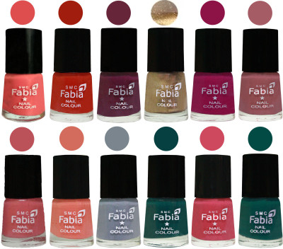 

Fabia Matte Nail Polish Exclusive Combo Salmon, Shock Orange Red, Mulberry, Golden, Raspberry, Lip, Bazooka Joe, Light Peach, Wild Gray Yonder, Dark Green, Shock Pink, Pine Green(Pack of 12)