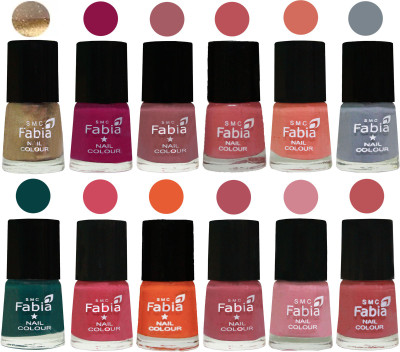 

Fabia Matte Nail Polish Exclusive Combo Golden, Raspberry, Lip, Bazooka Joe, Light Peach, Wild Gray Yonder, Dark Green, Shock Pink, Sour Orange, Mauve Pink, Rose, Peach(Pack of 12)