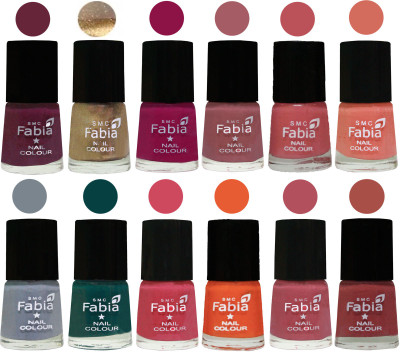 

Fabia Matte Nail Polish Exclusive Combo Mulberry, Golden, Raspberry, Lip, Bazooka Joe, Light Peach, Wild Gray Yonder, Dark Green, Shock Pink, Sour Orange, Mauve Pink, Dark Peach(Pack of 12)