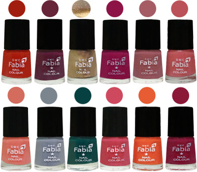 

Fabia Matte Nail Polish Exclusive Combo Shock Orange Red, Mulberry, Golden, Raspberry, Lip, Bazooka Joe, Light Peach, Wild Gray Yonder, Dark Green, Shock Pink, Sour Orange, Pure Wine(Pack of 12)