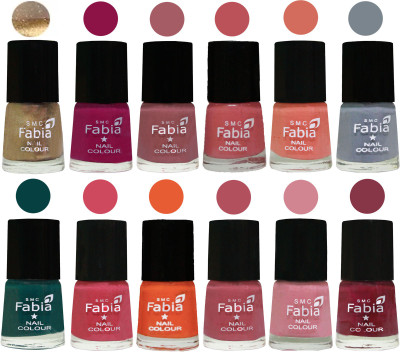 

Fabia Matte Nail Polish Exclusive Combo Golden, Raspberry, Lip, Bazooka Joe, Light Peach, Wild Gray Yonder, Dark Green, Shock Pink, Sour Orange, Mauve Pink, Rose, Wine Red(Pack of 12)