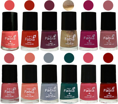 

Fabia Matte Nail Polish Exclusive Combo Salmon, Shock Orange Red, Mulberry, Golden, Raspberry, Lip, Bazooka Joe, Light Peach, Wild Gray Yonder, Dark Green, Shock Pink, Bold Red(Pack of 12)