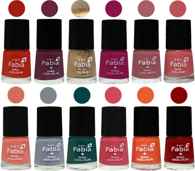 

Fabia Matte Nail Polish Exclusive Combo Shock Orange Red, Mulberry, Golden, Raspberry, Lip, Bazooka Joe, Light Peach, Wild Gray Yonder, Dark Green, Shock Pink, Sour Orange, Bold Red(Pack of 12)