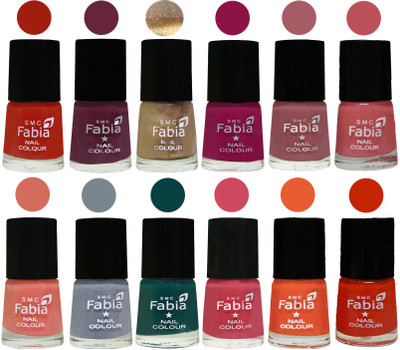 

Fabia Matte Nail Polish Exclusive Combo Shock Orange Red, Mulberry, Golden, Raspberry, Lip, Bazooka Joe, Light Peach, Wild Gray Yonder, Dark Green, Shock Pink, Sour Orange, Fire Orange(Pack of 12)