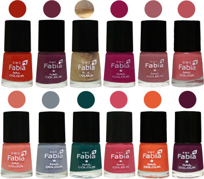 

Fabia Matte Nail Polish Exclusive Combo Shock Orange Red, Mulberry, Golden, Raspberry, Lip, Bazooka Joe, Light Peach, Wild Gray Yonder, Dark Green, Shock Pink, Sour Orange, Boysenberry(Pack of 12)