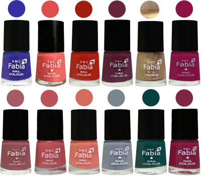 

Fabia Matte Nail Polish Exclusive Combo Shock Blue, Salmon, Shock Orange Red, Mulberry, Golden, Raspberry, Lip, Bazooka Joe, Light Peach, Wild Gray Yonder, Dark Green, Dark Magenta(Pack of 12)