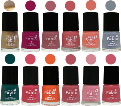 

Fabia Matte Nail Polish Exclusive Combo Golden, Raspberry, Lip, Bazooka Joe, Light Peach, Wild Gray Yonder, Dark Green, Shock Pink, Sour Orange, Mauve Pink, Rose, Light Pink(Pack of 12)