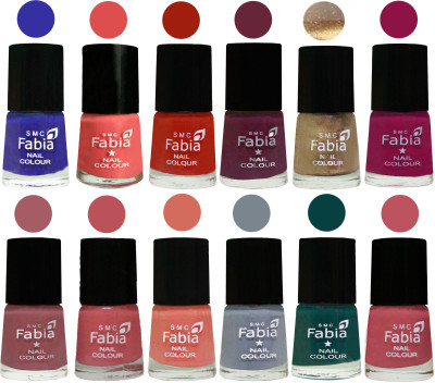 

Fabia Matte Nail Polish Exclusive Combo Shock Blue, Salmon, Shock Orange Red, Mulberry, Golden, Raspberry, Lip, Bazooka Joe, Light Peach, Wild Gray Yonder, Dark Green, Coral Pink(Pack of 12)