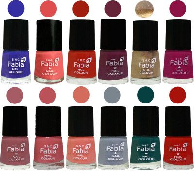 

Fabia Matte Nail Polish Exclusive Combo Shock Blue, Salmon, Shock Orange Red, Mulberry, Golden, Raspberry, Lip, Bazooka Joe, Light Peach, Wild Gray Yonder, Dark Green, Reddish Red(Pack of 12)