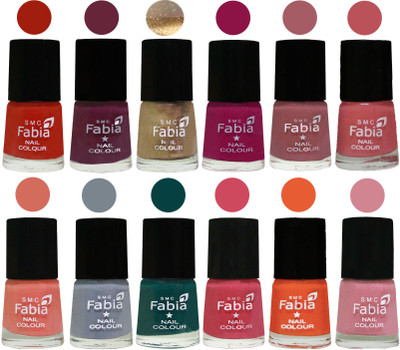 

Fabia Matte Nail Polish Exclusive Combo Shock Orange Red, Mulberry, Golden, Raspberry, Lip, Bazooka Joe, Light Peach, Wild Gray Yonder, Dark Green, Shock Pink, Sour Orange, Rose(Pack of 12)