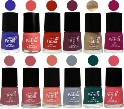 

Fabia Matte Nail Polish Exclusive Combo Shock Blue, Salmon, Shock Orange Red, Mulberry, Golden, Raspberry, Lip, Bazooka Joe, Light Peach, Wild Gray Yonder, Dark Green, Punch Pink(Pack of 12)